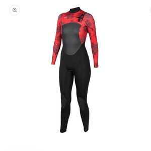 Women's Black Full-Length Wetsuit with Red Sleeves